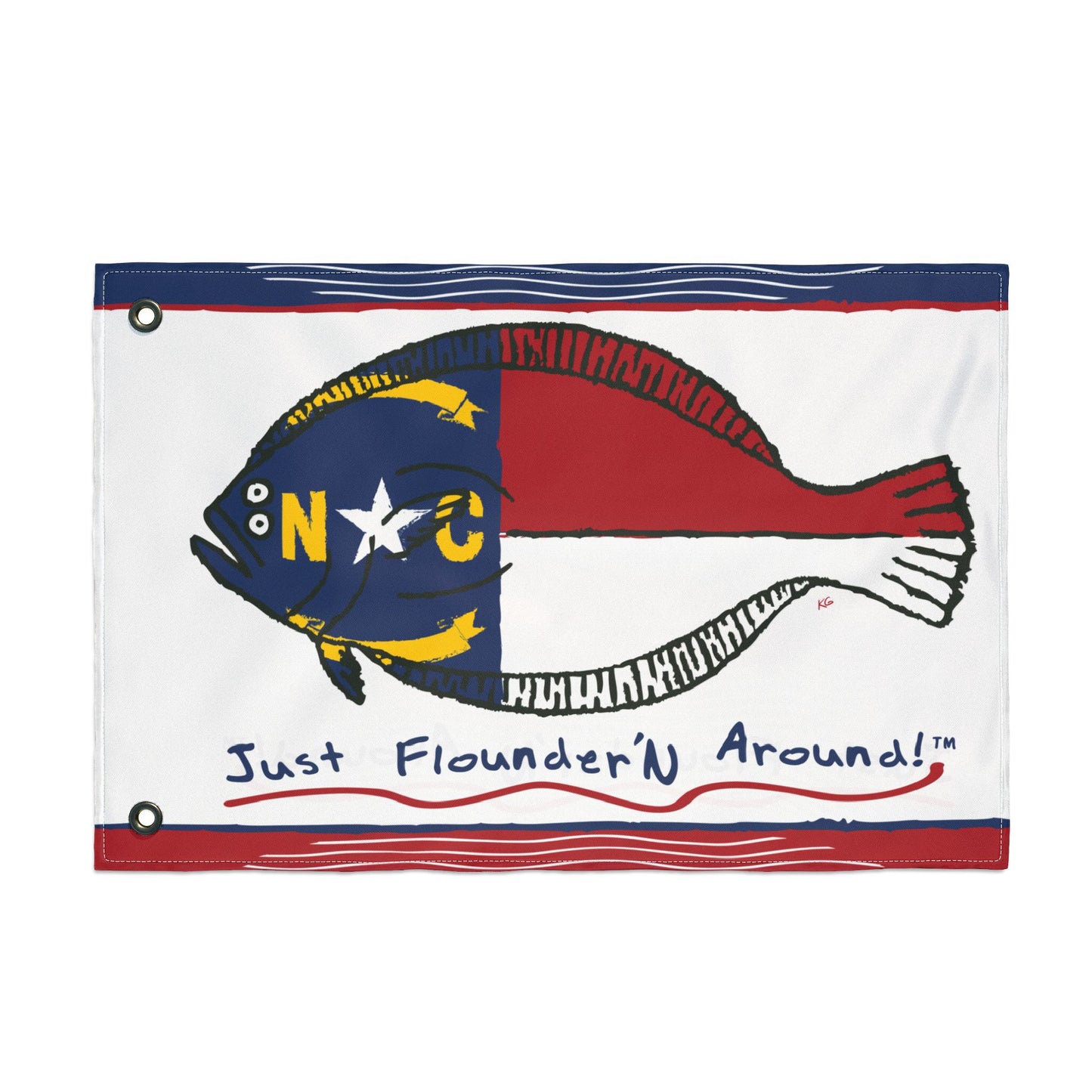 JFA NC Flounder Flag - Double-Sided 18 X 12 "Just Flounder'n Around" Outdoor Flag