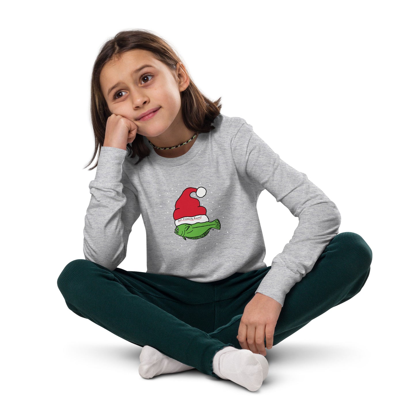 Christmas Flounder Youth long sleeve tee GREY