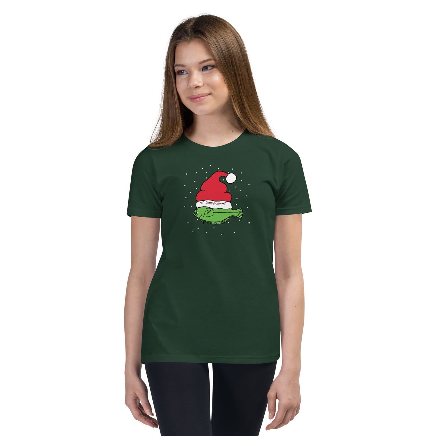 Christmas Time Flounder Kids - Short Sleeve T-Shirt Forest Green