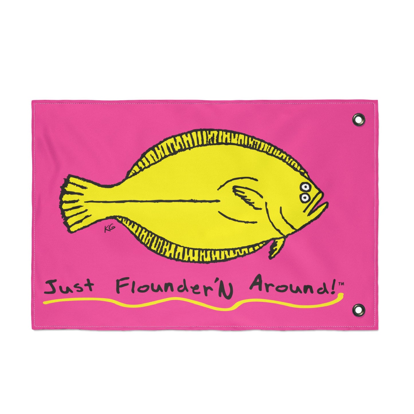Pink 'Just Flounder'n Around' Boat Flag — Double-Sided 18 x 12