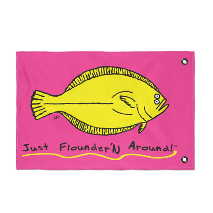 Pink 'Just Flounder'n Around' Boat Flag — Double-Sided 18 x 12
