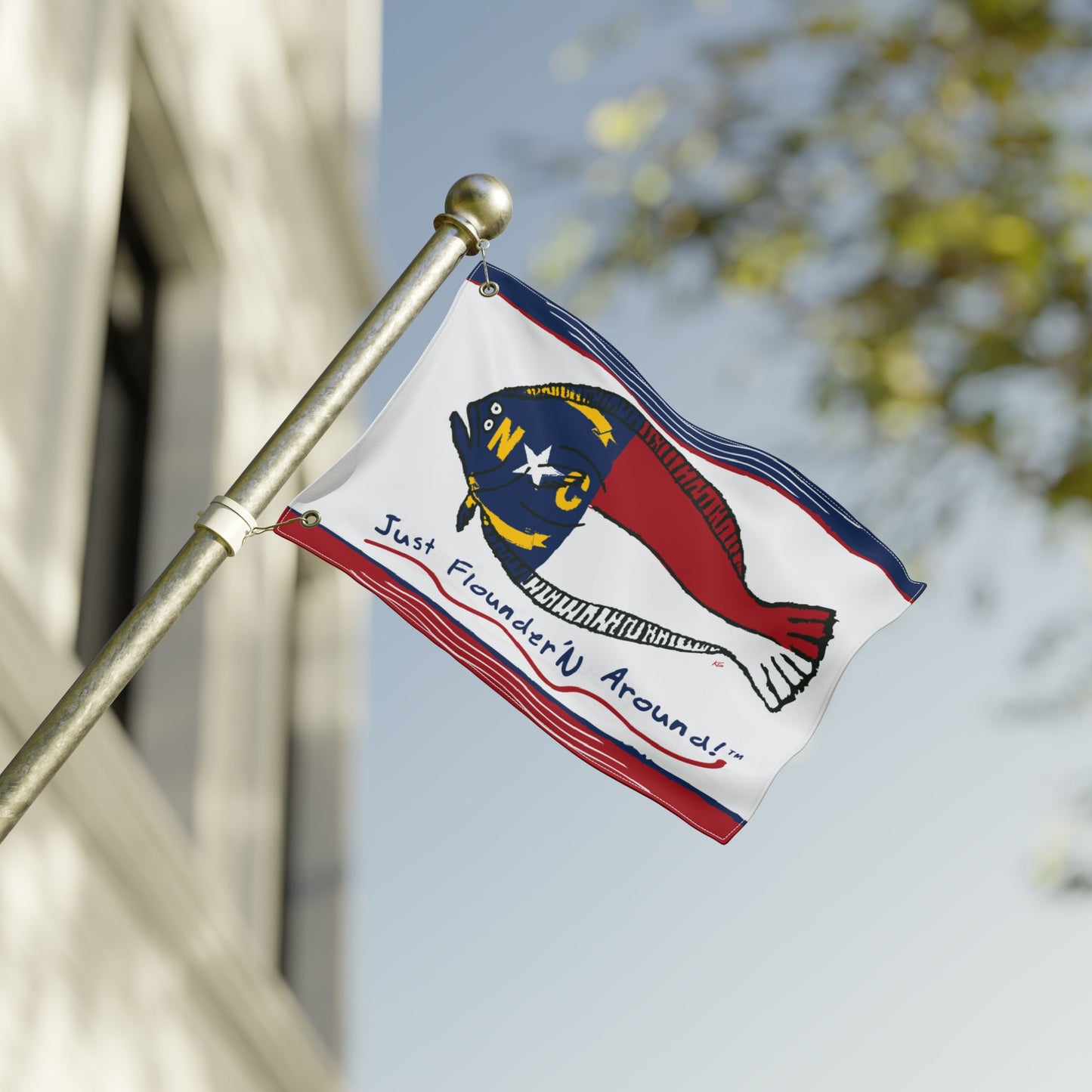 JFA NC Flounder Flag - Double-Sided 18 X 12 "Just Flounder'n Around" Outdoor Flag