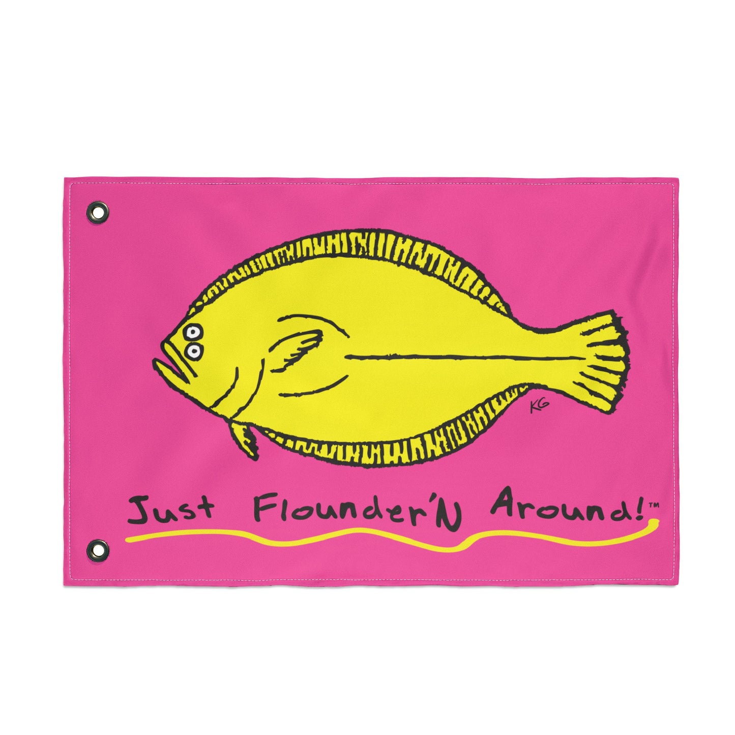 Pink 'Just Flounder'n Around' Boat Flag — Double-Sided 18 x 12