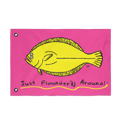 Pink 'Just Flounder'n Around' Boat Flag — Double-Sided 18 x 12