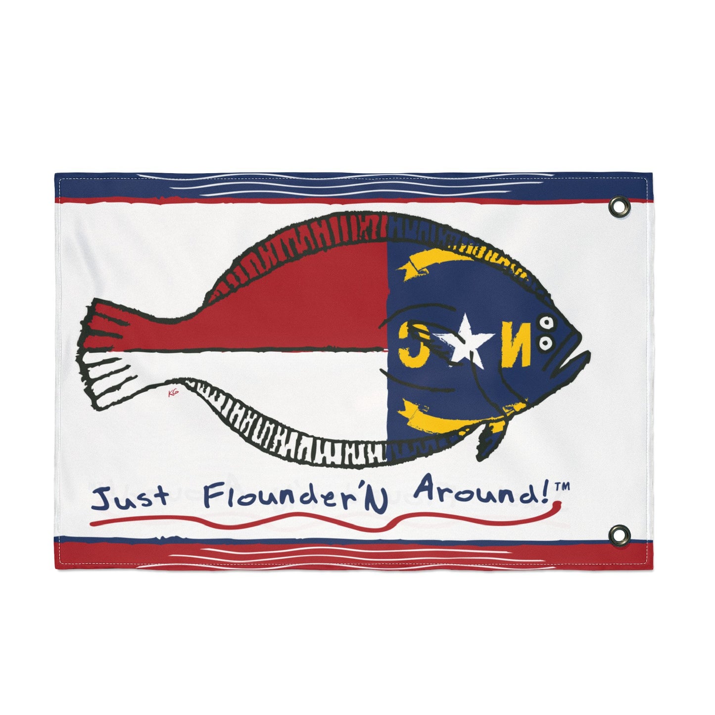 JFA NC Flounder Flag - Double-Sided 18 X 12 "Just Flounder'n Around" Outdoor Flag