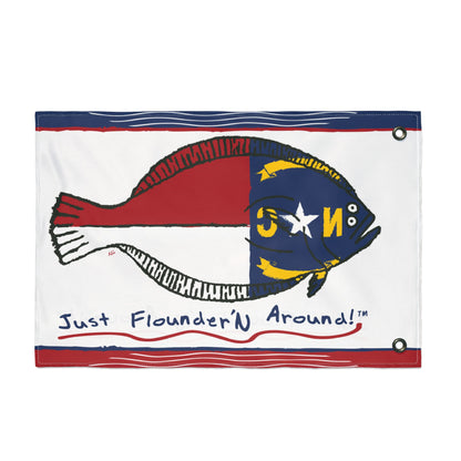 JFA NC Flounder Flag - Double-Sided 18 X 12 "Just Flounder'n Around" Outdoor Flag