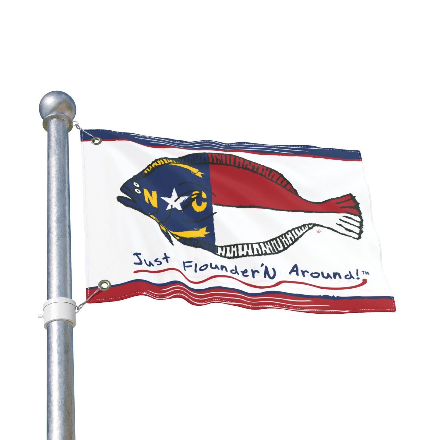 JFA NC Flounder Flag - Double-Sided 18 X 12 "Just Flounder'n Around" Outdoor Flag