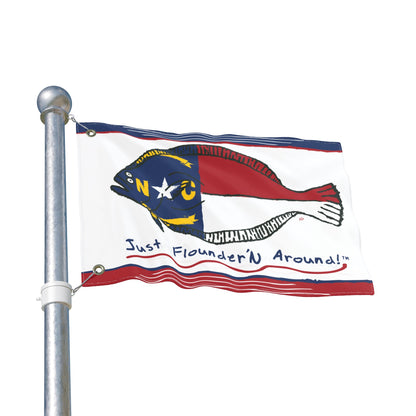 JFA NC Flounder Flag - Double-Sided 18 X 12 "Just Flounder'n Around" Outdoor Flag