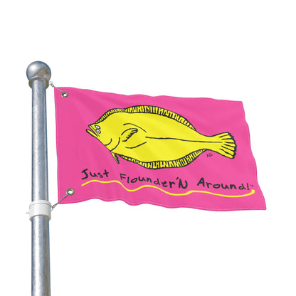 Pink 'Just Flounder'n Around' Boat Flag — Double-Sided 18 x 12