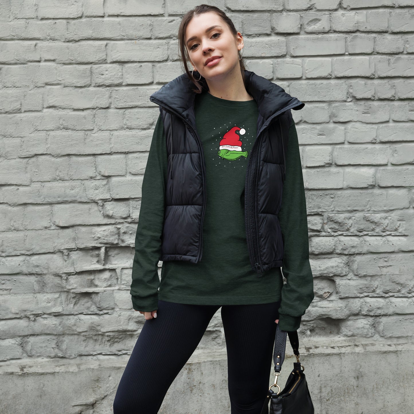 Christmas Flounder Unisex Long Sleeve Tee FOREST GREEN