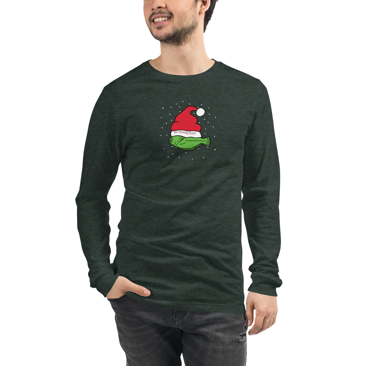 Christmas Flounder Unisex Long Sleeve Tee FOREST GREEN