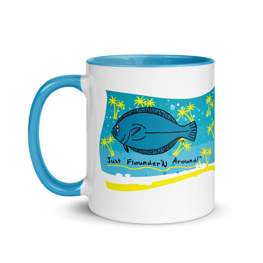Flounder Coffee Mug with Color Inside Blue (FREE SHIPPING)