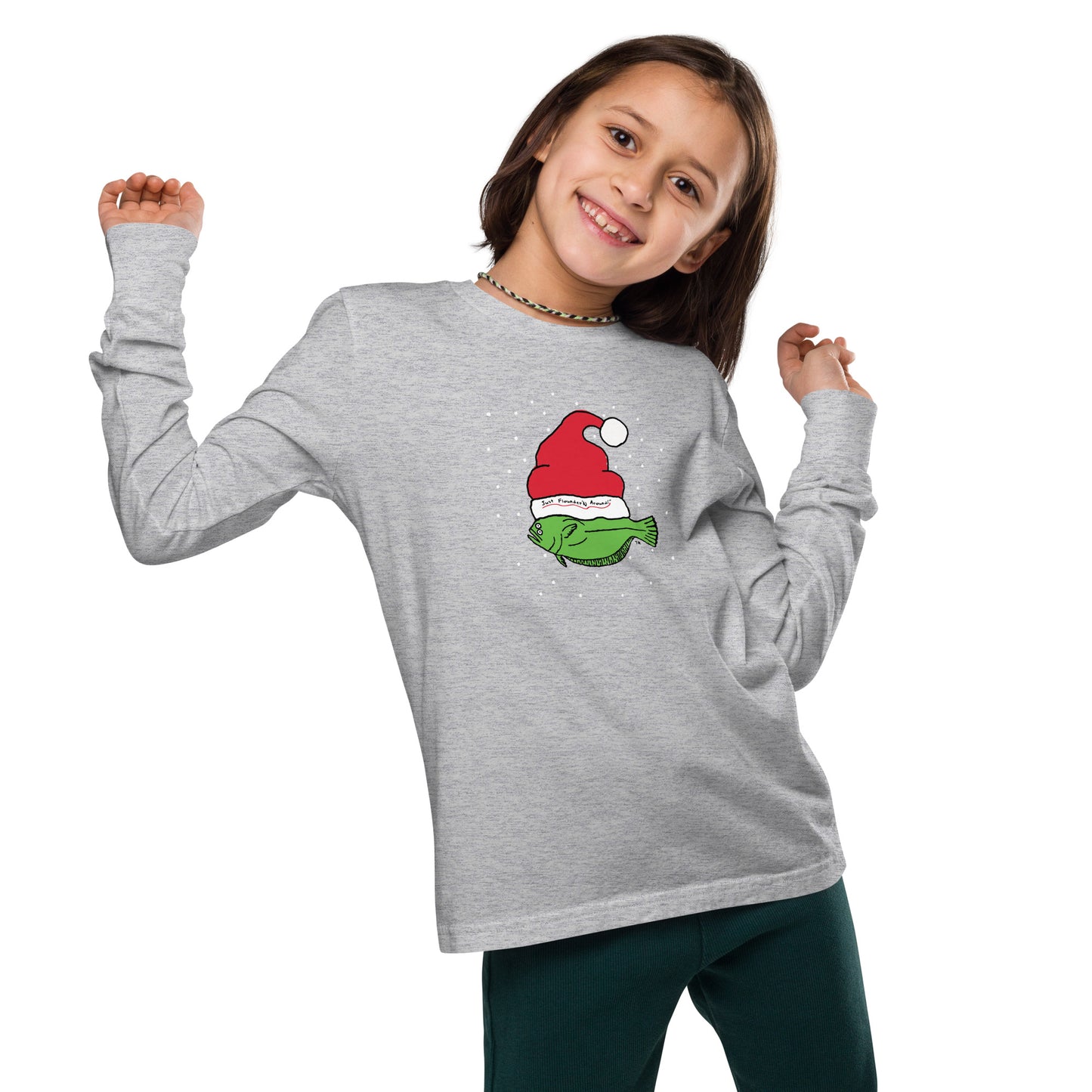 Christmas Flounder Youth long sleeve tee GREY