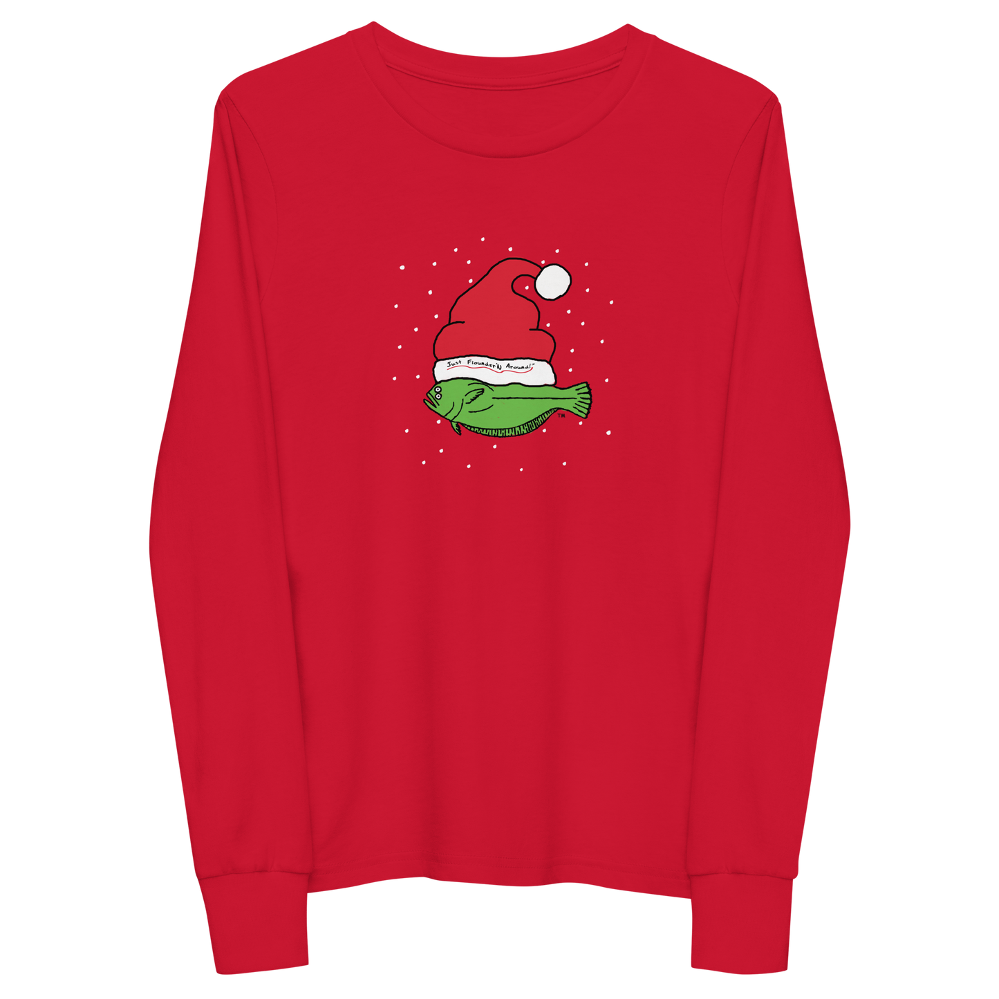 Christmas Flounder Kids -  Long Sleeve Tee Red