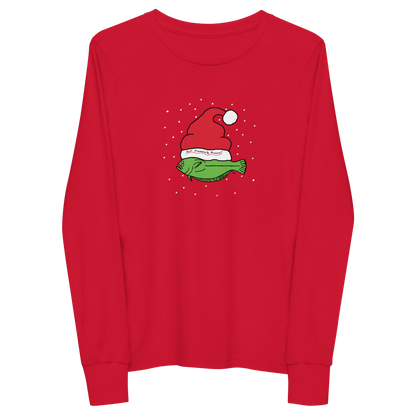 Christmas Flounder Kids -  Long Sleeve Tee Red
