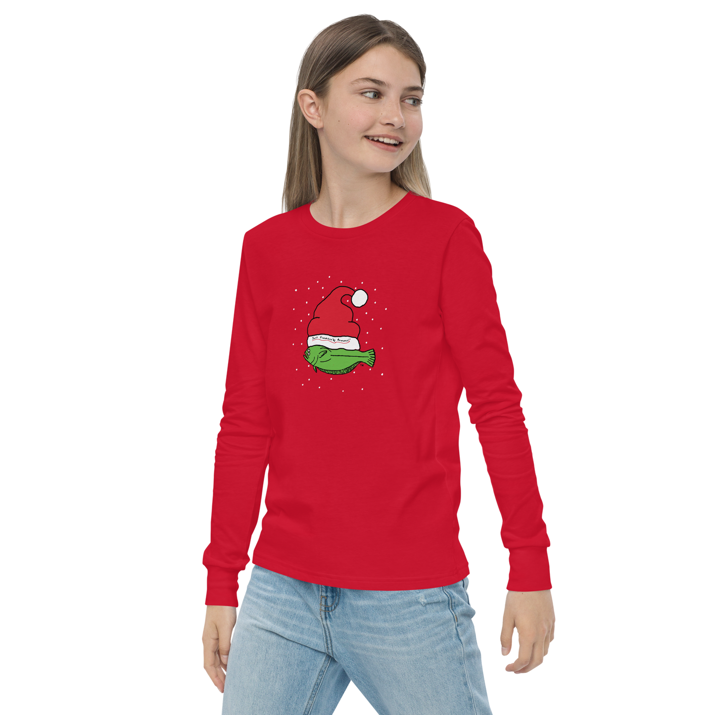 Christmas Flounder Kids -  Long Sleeve Tee Red