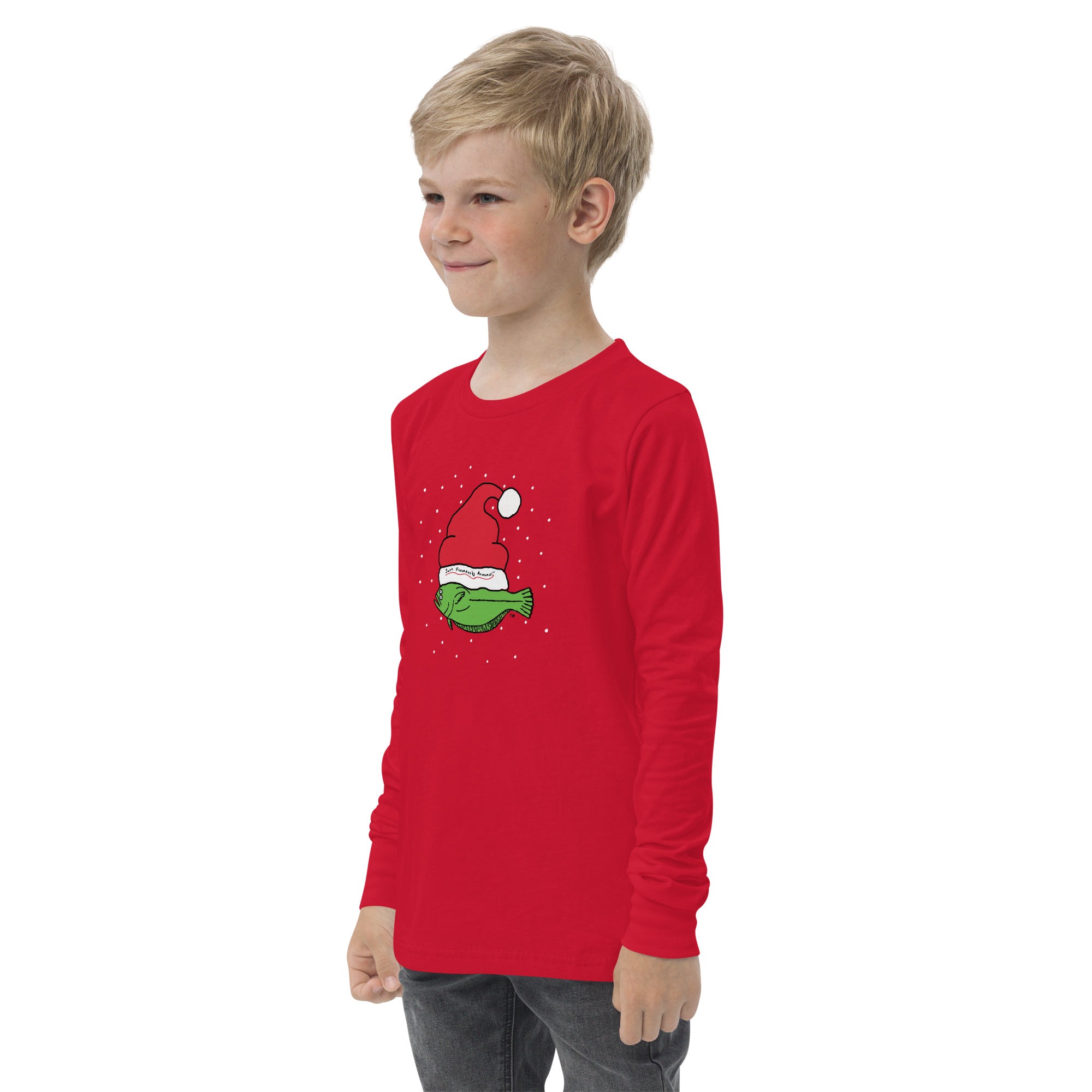 Christmas Flounder Kids -  Long Sleeve Tee Red