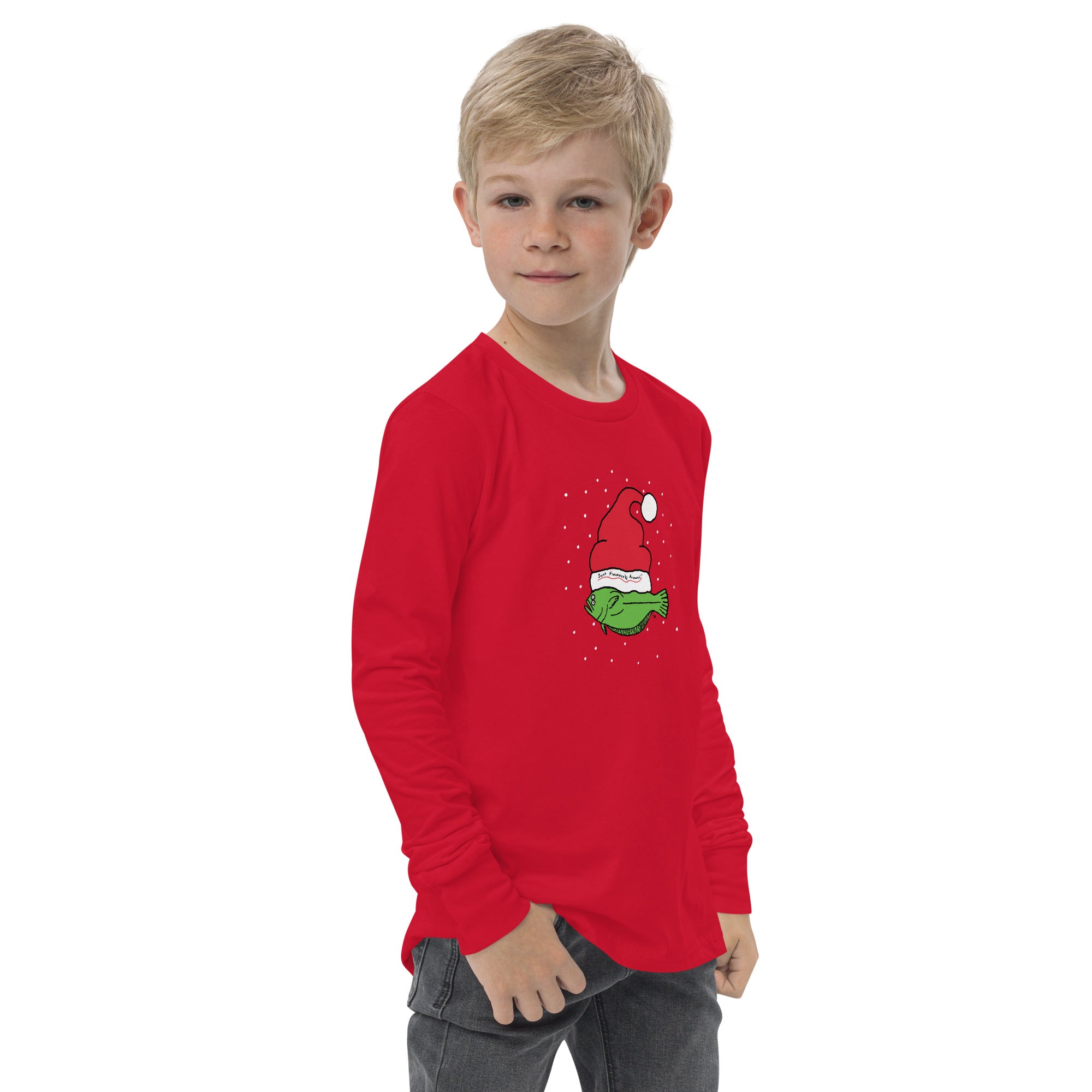 Christmas Flounder Kids -  Long Sleeve Tee Red