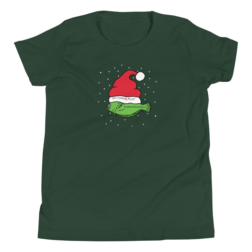 Christmas Time Flounder Kids - Short Sleeve T-Shirt Forest Green