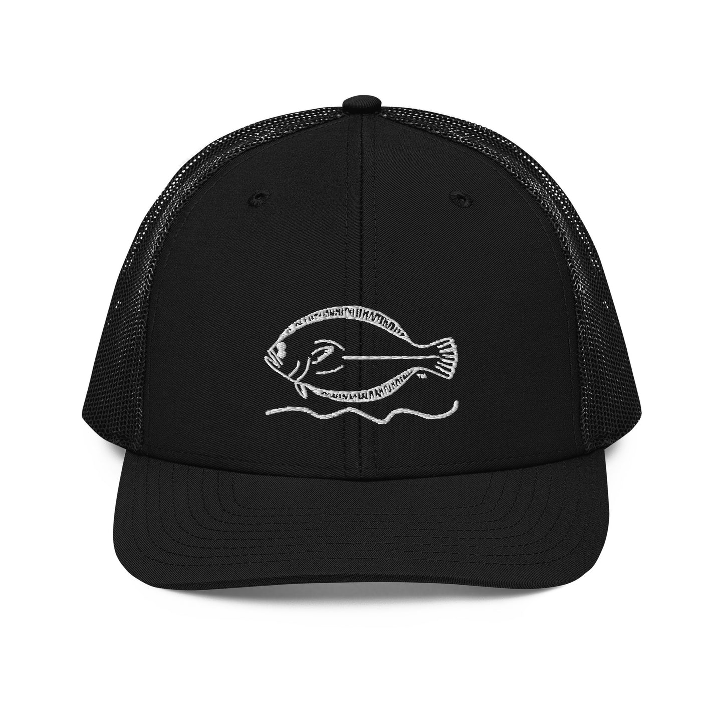 JFA Black / Black color Mesh Back Trucker Cap White Logo