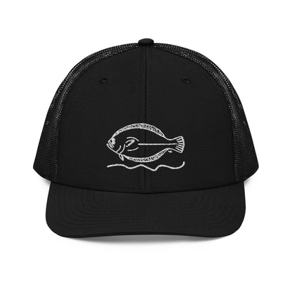 JFA Black / Black color Mesh Back Trucker Cap White Logo